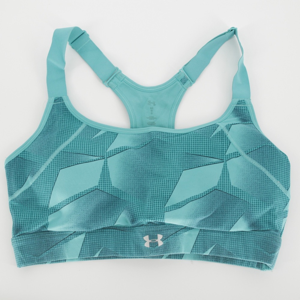 Under Armour Women's Teal Geometric HeatGear Racerback Sports Bra Size‎ L